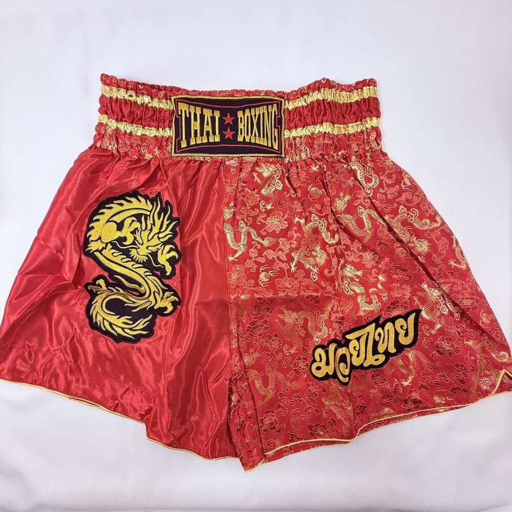 Muay Thai Boxing Shorts Dragon MMA 2X XXL Kickboxing Training Patches Thailand